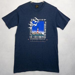 Vintage Connecticut Lighthouse T Shirt Mens Large Blue Single Stitch Graphic Tee